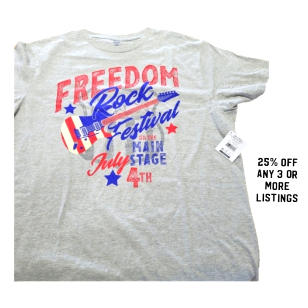 Graphic T-shirt Tee Shirt Size XL Rock N Roll Guitar Flag USA Music Crewneck